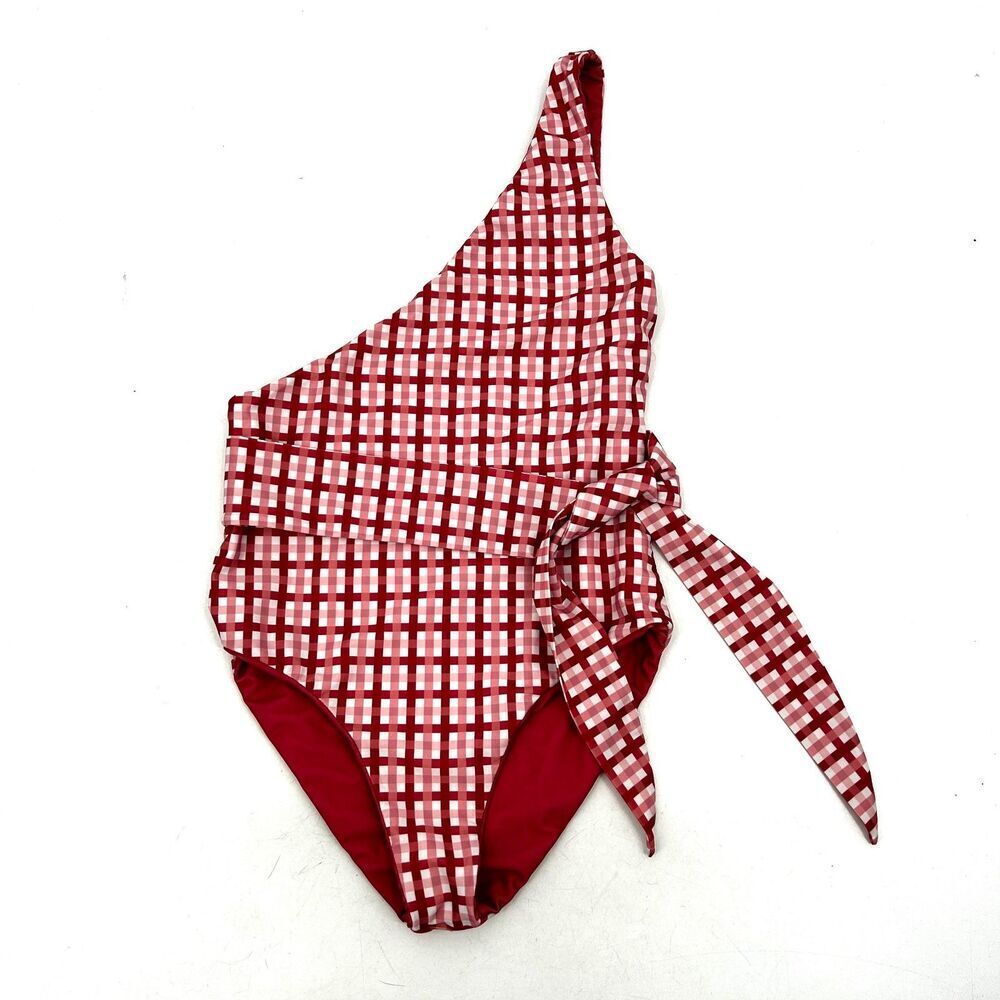 BAIIA *MISSING TOP* Pink White Plaid Bridgette Reversible One Piece Swim Suit 6
